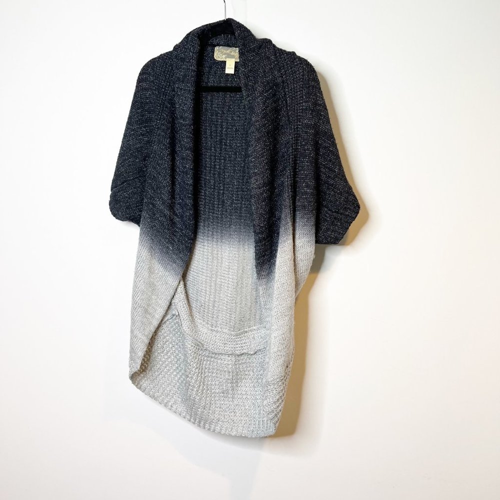 Nick & Mo Womens Black White Ombre Open Knit Short Sleeve Cardigan Sweater Sz L